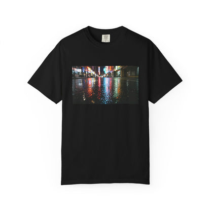 Close-Up Of A Rain-Slicked Asphalt Road At Night R | Custom